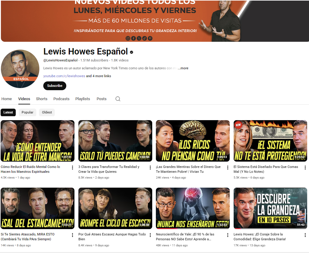 Lewis Howes Español Channel - 1.51M subscribers